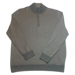 Brooks Brothers 100% Merino Wool Light Taupe Herringbone Print Zip-Up Sweater L